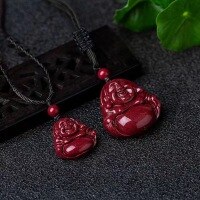 wholesale Metal material first, genuine natural cinnabar Buddha pendant, unisex Buddha head pendant, children's Maitreya Buddha amulet, Year of the Dragon necklace-A small one