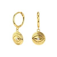wholesale Sterling Silver Evil Eye Hoop Earrings with Circular Pendant, Trendy and Unique Eye Design, Niche Stylish Ear Accessories-Gold 925 silver