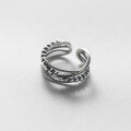 wholesale S925 Sterling Silver Aged Design Cross Line Ring with Multi-Layer Bead-0-3