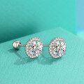 wholesale 925 Sterling Silver Moissanite Earrings, Simple and Elegant, Fashionable Niche Design, Round Full Diamond Halo Studs, Versatile Earrings-0-2