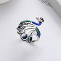wholesale S925 silver retro natural drip glue peacock phoenix creative adjustable opening ring with fashionable design-0-1