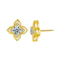 Sterling Silver Four-Leaf Clover Earrings with Moissanite-Four-leaf clover earrings (gold)  50 points + 50 points moissanite