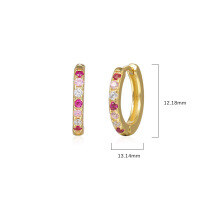 wholesale S925 Sterling Silver Round Colorful Zircon Earrings For Women, Cross-border Light Luxury Zirconia Series, Ear Hoops, Ear Clasps, Autumn Winter Ear Accessories-E2538-Gold 925 Silver