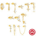 wholesale S925 Sterling Silver Geometric Zirconia Tassel Earring Set with Crystal-Embellished Petal Design-0-0