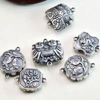 wholesale 925 Sterling Silver Ethnic Chinese Style DIY Accessories, Vintage Oxidized Pure Silver Mythical Beast Pendant Necklace, Decorative Ornament-C single 5000368