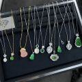 wholesale S925 Sterling Silver New Chinese Style Necklace for Women with Buddha, Gourd, Ruyi, Chalcedony, Water Foam Jade Cabochon, Imperial Green Agate Pendant-0-0