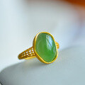 wholesale 925 silver gold-plated openwork "Jade Maiden" ring in court retro style, featuring inlaid Hetian white jade and green jade with ingot motifs-0-2