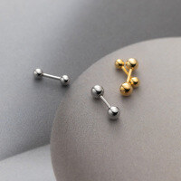 wholesale S925 Sterling Silver Double-Ended Threaded Dumbbell Light Bead Ear Studs Twist Fastening Minimalist Never-Remove Earrings M03130-S925 silver pair of 2MM thread beads 3MM 925 silver gold