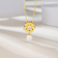 wholesale S925 Sterling Silver Gold-Plated Small Daisy Pearl Necklace for Women, Collarbone Chain with Engraving, Cross-Border New Product-Daisy necklace 925 silver