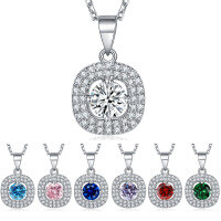 wholesale S925 Sterling Silver Colored Zircon Gemstone Square Aquamarine Pendant Necklace for Women, Small Exclusive Design Sense Luxury Collarbone Chain-Sea blue 925 silver