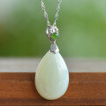 wholesale Sterling Silver with Certificate, Pear-Shaped Hetian Jade Pendant, Niche Design, Minimalist Gemstone Collarbone Necklace, Gift for Girlfriend-0-2