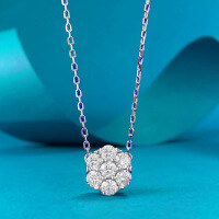 wholesale S925 silver European and American new style full pave moissanite flower pendant necklace, hip hop bestseller, dropshipping available-N434 White Diamond &gt;925 Silver