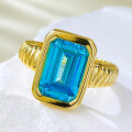 wholesale S925 Silver Musing Jewelry New Aquamarine Color Ring Women's Rectangle 8*12-0-1