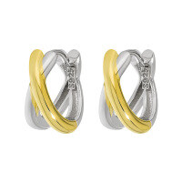 wholesale S925 Sterling Silver Minimalist Two-Tone Plated Crossed Double Hoop Earrings for Women, Original Design, Niche, Ins Style-Platinum + 18K gold &gt; 925 silver