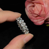 wholesale S925 silver new style simulated row diamond ring 5*7 carat solitaire ring for women-R093 White No. 6