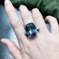 wholesale S925 silver 17-carat extra large crystal gemstone ring, luxurious and unique, set with colored crystals-0-0