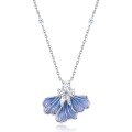 wholesale S925 Sterling Silver Fashion Popular Plique-à-Jour Blue Iris Pendant Choker Necklace Minimalist Floral Design-0-4