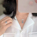 wholesale 925 Sterling Silver Bow Necklace for Women, Summer New Style Blue Aquamarine Ins Style Elegant Pendant-0-3