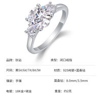 Metal Material Fashion Silver Non-Fading Moissanite Luxury Ring, Custom Processing for Cross-Border Niche Premium Sales.-R13658 Moissanite 2 carats + 2 x 3.5mm stones  US size 5/Hong Kong size 11