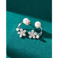 wholesale S925 Sterling Silver Floral Pearl Earrings for Women, Fashionable Minimalist Niche Design High-end Stud Earrings, Convertible Two-way Wear Ear Jewelry-Shell Pearl Flower Earrings-with Plastic Earplugs>925 Silver