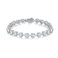Metal Minimalist Bracelet with 4MM Full-Cut Moissanite Inlay-Moissanite 3.0mm/10 points * 22 beads  16.5cm