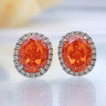 wholesale Silver jewelry new pink diamond high-carbon diamond earrings set with oval 8*10 stunning in women's earrings-0-5
