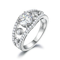 wholesale S925 Sterling Silver Hollow Crown Ring for Women, High-End Amazon Cross-Border Bestseller, 12ct Zircon Diamond Ring-Platinum US size 7#