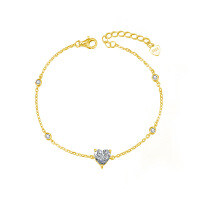 S925 Sterling Silver Moissanite Heart Bracelet, Simple and Versatile Jewelry for Women-Heart-shaped bracelet (gold)  1-carat moissanite (6.5mm heart shape)