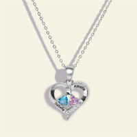 wholesale S925 Silver Cross-Border Europe and America Popular Personalized Engraved Two Birthstones Heart Pendant Necklace-Rose gold copper