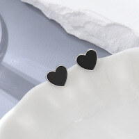 wholesale S925 Silver Cross-Border Hot-Selling Black Agate Heart Ins Style High-End Choker Necklace Set for Women-Black agate earrings 925 silver