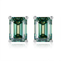 wholesale 925 silver new jewelry 1ct VVS1 colored moissanite emerald cut earrings cross-border bestseller-Green>5*7mm (1ct*2)