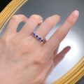 wholesale S925 Silver Ring for Women, Royal Blue Row of Diamonds, Synthetic Sapphire Ring, Daily Alternative, Elegant Row Ring for Dropshipping-0-4