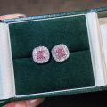 wholesale S925 Sterling Silver Pink Sakura Full Diamond Square Stud Earrings, Versatile and Elegant Silver Jewelry Wholesale-0-0