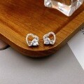 wholesale S925 Sterling Silver Fashion Sweet Heart Inlaid Diamond Stud Earrings, Minimalist Niche Delicate Peach Heart Ear Accessories Gift for Women-0-3