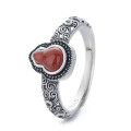 wholesale S925 Sterling Silver Auspicious Clouds Gourd South Red Agate Ring, Fashion Distressed Bright and Matte Finish Index Finger Ring for Elegant Temperament-0-6
