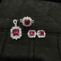 Metal, Lab-Grown 2ct Cushion Ruby Ring, Precision Vintage Setting.-Three-piece set  US size 6