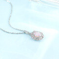 wholesale 925 Silver European and American Fashion Light Luxury Pink Opal Egg-Shaped Necklace for Women, High-End Zircon Collarbone Chain Wholesale-0-2