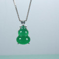 S925 Sterling Silver Natural Green Chalcedony Agate Gourd Necklace Pendant-0-3