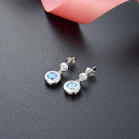wholesale S925 sterling silver cross-border minimalist crystal-embedded earrings for women, Japanese and Korean style, ultra-sparkly blue bubble simulated diamond earrings-Blue Diamond Earrings - with Plastic Earplugs  925 Silver