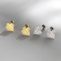 wholesale S925 sterling silver minimalist forest-style screw ear cuff with a small cactus thread design, versatile earring M05644-Gold-One pair>925 silver