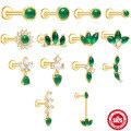 wholesale S925 Sterling Silver Natural Geometric Green Chrysoprase Gemstone Fringe Flat Threaded Ear Cartilage Stud-0-0