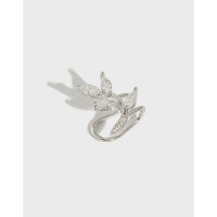 wholesale S925 Sterling Silver Korean-style Fashionable and Versatile Micro-paved Zircon Leaf Ear Clips Ear Clasps Ear Jewelry for Women-Platinum [single] 925 silver