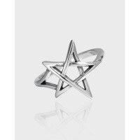 wholesale S925 Sterling Silver 483 Korean Version Vintage Antique Silver Hollow Star Adjustable Open Ring for Women-Vintage silver Adjustable opening