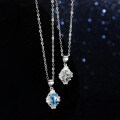 Sterling Silver Natural Blue Topaz Moissanite Necklace Pendant-0-0