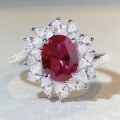 wholesale S925 Sterling Silver Pigeon Blood Red Ruby Ring with High Carbon Diamond and Zircon Gemstone for Women Wholesale-0-3
