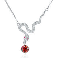 925 Sterling Silver 1ct Moissanite Snake Pendant Necklace, Cross-border New-1-carat red moissanite
