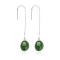 wholesale 925 Sterling Silver Openwork Inlaid with Jadeite Ear Threads with Certificate, Simple and Fashionable Long Earrings, Natural Hetian Jade Earrings-0-4