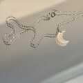 wholesale S925 Sterling Silver Super Fairy Dreamy Moonstone White Mother-of-Pearl Crescent Necklace Minimalist Niche Design Collarbone Chain-0-5