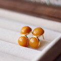 wholesale S925 Sterling Silver Simple Natural Chinese Style Antique Beeswax Yellow Amber Bead Earrings-0-0