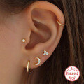 wholesale S925 Sterling Silver Flat Head Threaded Cartilage Ear Piercing, INS Hot-Selling Three Diamond Accents-0-3